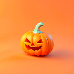 miniature halloween pumpkin, cute, photography, 3D art, decorative, orange background 02