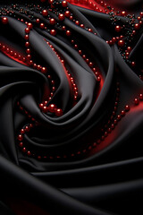 Obraz premium Dark elegant wallpaper made of black silk with red pearls. Aesthetic fashion, passion and love background. Generative AI.
