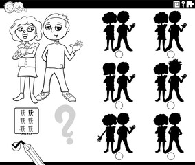 educational shadows activity with girl and boy coloring page