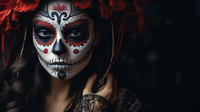 Woman's face with ceremonial make-up Sugar skull.