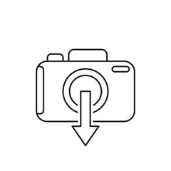 thin line camera like upload your photo. concept of multimedia receive and web image download label. linear style trend modern simple logotype graphic art design isolated on white background