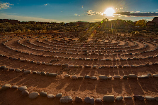Meditation maze at Red Mountain Spa, Snow Canyon, Red Cliffs Desert Reserve, St George, Utah, USA