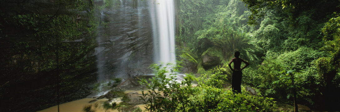 Mount Carmel Falls cascades into a pool in the rainforest; Grenada