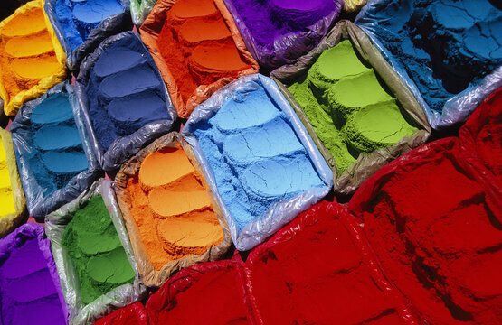 Colourful dyes for sale on the streets of Kathmandu; Kathmandu, Nepal