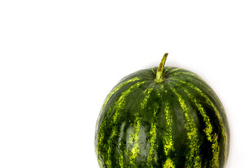 Big juicy watermelon on a white background. Round beautiful green watermelon