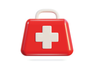 Obraz premium First aid kit, ambulance emergency box, medical help suitcase. Healthcare, emergency concept. 3d vector
