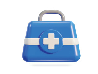 Obraz premium First aid kit, ambulance emergency box, medical help suitcase. Healthcare, emergency concept. 3d vector