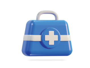 First aid kit, ambulance emergency box, medical help suitcase. Healthcare, emergency concept. 3d vector