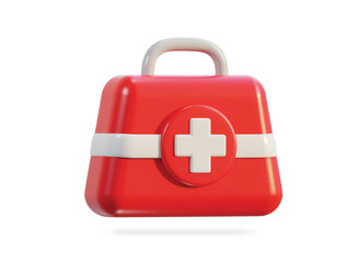 First aid kit, ambulance emergency box, medical help suitcase. Healthcare, emergency concept. 3d vector