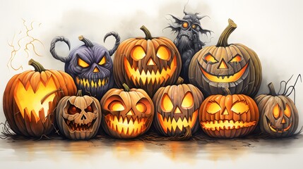 Fototapeta premium Citrouilles d'halloween, généré par IA