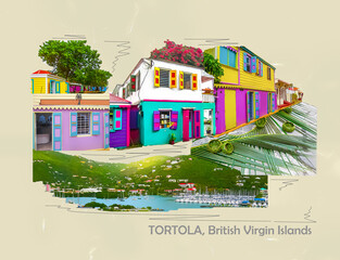 The collage from views of Tortola Island - art design