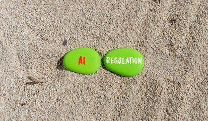 AI regulation symbol. Concept words AI artificial intelligence regulation on beautiful green stone....