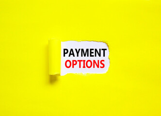 Payment options symbol. Concept words Payment options on beautiful white paper. Beautiful yellow background. Business payment options concept. Copy space.