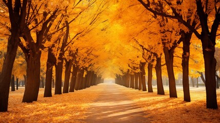 autumn alley .tree alley in the park in autumn time Generative AI
