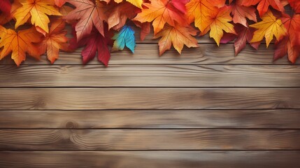 Autumn background with colorful leaves on wooden background Generative AI