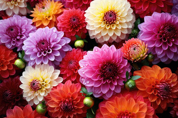 Colorful dahlia chrysanthemum flowers mix - obrazy, fototapety, plakaty
