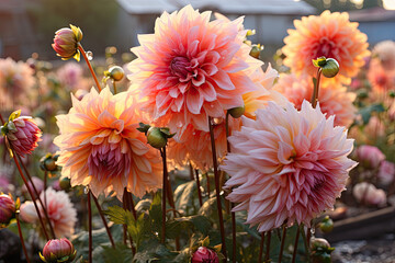 Pink dahlia flowers in rainy garden © Fleuronica