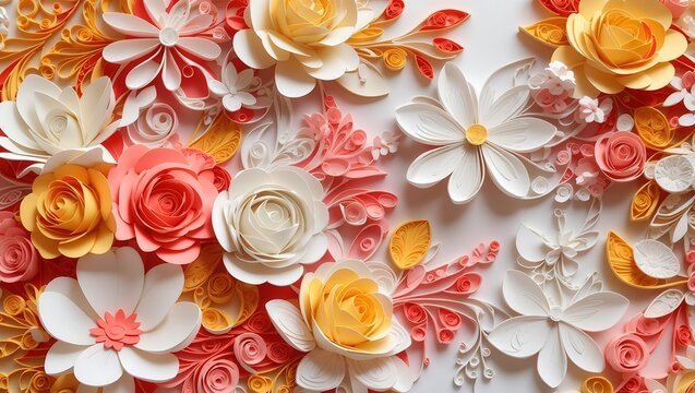 Abstract paper art style colorful florals seamless pattern design wallpaper generated by AI