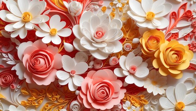 Abstract paper art style colorful florals seamless pattern design wallpaper generated by AI