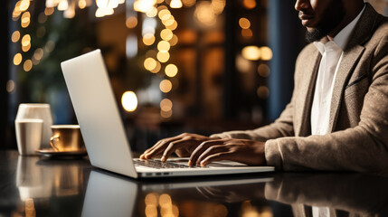 A man sitting in front of a laptop with a credit card; taking advantage of cyber monday deals 