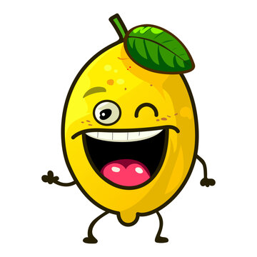 funny lemon with eyes with hands vector illustration