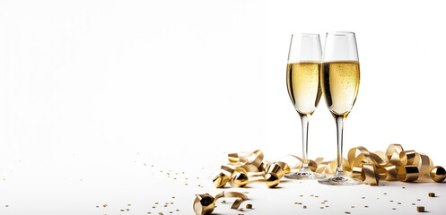 Celebration toast with champagne isolated on white background with a place for text 