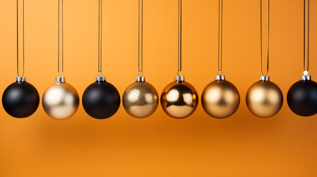 Vintage Retro Style Christmas Baubles On An Orange Wall Background 