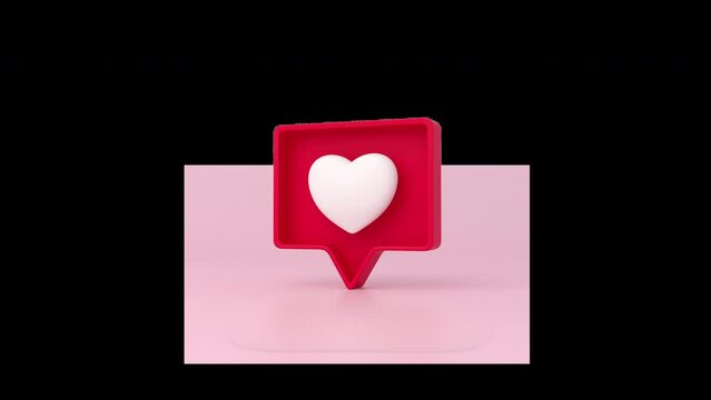Icon like heart on transparent background. Animation cartoon popping up and spinning.