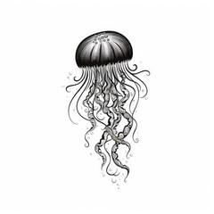 a drawing of a jellyfish in black and white. Tattoo idea for a underwater theme.