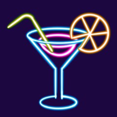 cocktail glowing desktop icon, juice neon sticker, neon figure, glowing figure, neon geometrical figures 