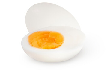 Whole and cut eggs on an isolated white background.