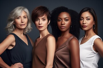 Obraz premium Diverse women standing together, portrait of rich people