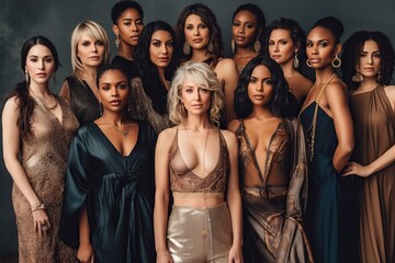 Fototapeta premium Diverse women standing together, portrait of rich people