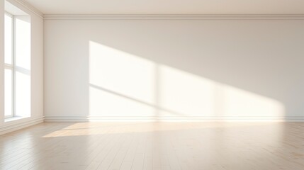 Obraz premium A white Empty room Surreal Minimalistic style morning light copy space, Generative AI