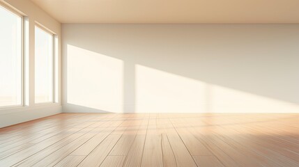 A white Empty room Surreal Minimalistic style morning light copy space, Generative AI