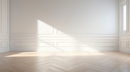 Obraz premium A white Empty room Surreal Minimalistic style morning light copy space, Generative AI