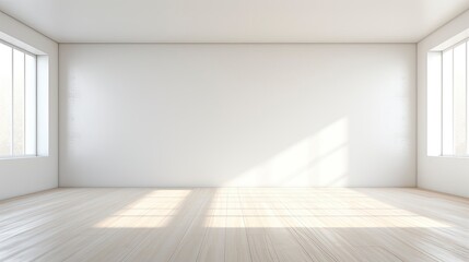 Fototapeta premium A white Empty room Surreal Minimalistic style morning light copy space, Generative AI