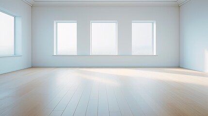 A white Empty room Surreal Minimalistic style morning light copy space, Generative AI