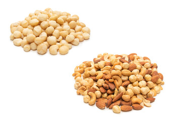 Macadamia nuts isolated on white background.