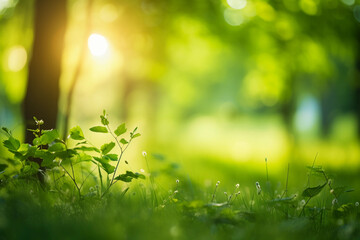 Serenity of Nature: Defocused Green Trees with Sun Beams