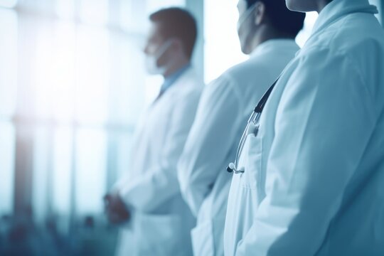 Doctors in hospital, blurred medical background, medicine concept generative ai