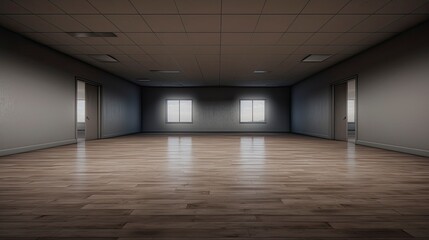 Office empty room morning light copy space, Generative AI