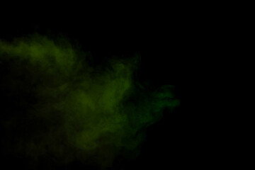 Green and white steam on a black background.