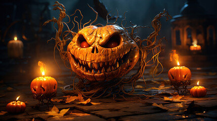 halloween pumpkin with candles