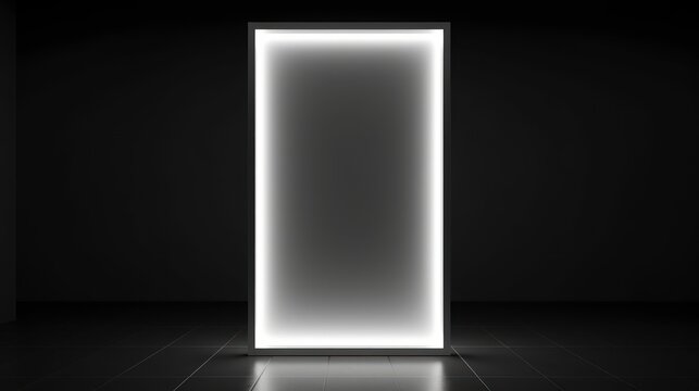 White canvas in bright frame on black wall