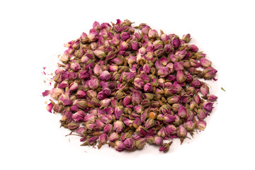 Dry tea roses isolated on white background.