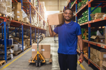 African black people worker happy working in factory warehouse inventory logistics industry employee staff