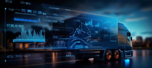 Advanced transportation technology - digital logistics, AI, network, truck
