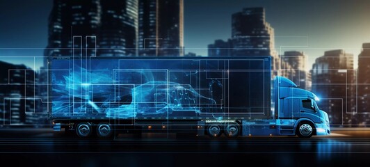 Advanced transportation technology - digital logistics, AI, network, truck
