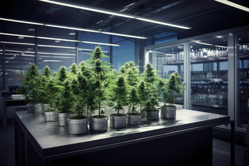 Generative AI ilustration of Development medicinal cannabis laboratory with the latest technology
